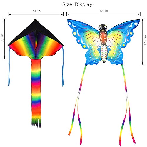 Listenman Pack of 2 Kites Large Rainbow Delta Kite and Butterfly Kite, Beautiful Kites for Kids and Adults, Easy Flyer Kite for Beach Great Outdoor Games and Activities with Family - Thumbnail 7
