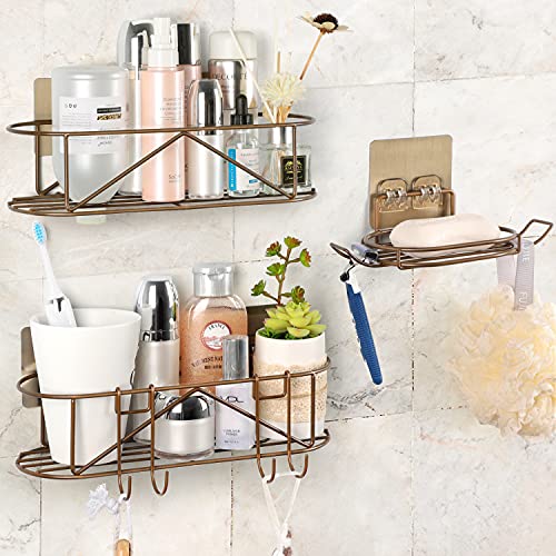 Ekero Shower Caddy Shower Organizer Shelf,Rustproof Shower Rack,No Drilling Shower Basket Adhesive Wall Mounted,Soap Holder With Hooks,Shower Storage For Bathroom Shower Kitchen 3-Pack Bronze #TOP13
