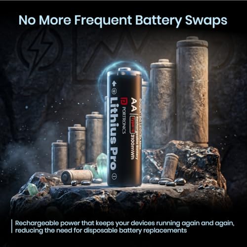 Image of Portronics AA Lithius Pro Type C Rechargeable Batteries, Pack of 2, Lithium Ion Cell Composition, Upto 2066mAh Capacity, Low Self Discharge, No Separate Charger Required (Black)