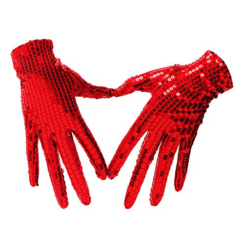 Sequin Cosplay Gloves - Dress Up Costume Gloves for Adults - Red