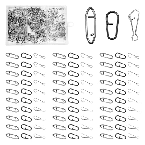 GLSJA 180Pcs Fishing Speed Clips, High Strength Fishing Snaps Fishing Power Speed Clips Stainless Steel Fishing Lure Connector Clip Kits for Fishing Lure Quick Change with Tackle Box