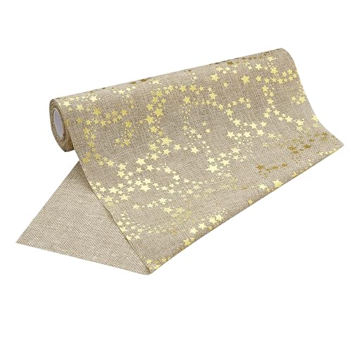 100%Mosel Tischläufer Juteoptik Sterne Gold (28 cm x 5 m), edle...