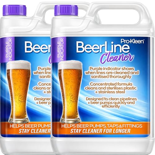 Pro-Kleen Heavy Duty Purple Beer Line Solution Cleaner 2 x 5L with Colour Indicator System Cleaning Fluid Sanitizes and Removes Yeast and Protein Build Up. Improves Beer Taste
