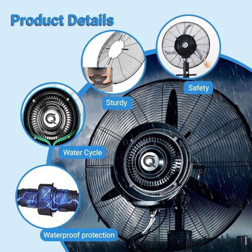 Grande ventilatore da esterno, ventilatore oscillante a piedistallo per patio, ristorante, garage, palestra e officina, ventilatore da pavimento regolabile da 66 cm