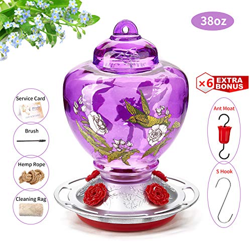 ShinyArt Hummingbird Feeder for Outdoors, 38 Ounces, Purple...