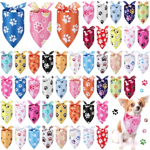 Abbylike 50 Pcs Paw Print Dog Bandanas Bulk Soft Triangle