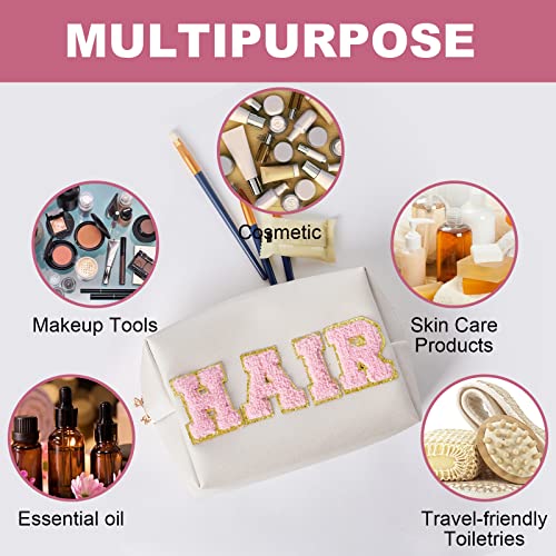 Burskit Preppy Patch Hair & Hair Travel Bag Portable Makeup Bags Bulk Pu Leather Cosmetic Waterproof Organizer Zipper Pouch Storage Purse For Women Girls Gift (Pink & Shell Gold) #TOP3