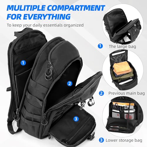 Image of gracedon Tactical Backpack for Men and Women Black2 | Water Repellent, 3-Day Assault Rucking Backpack, MOLLE Webbing, For Climbing Trekking Outdoor Sports