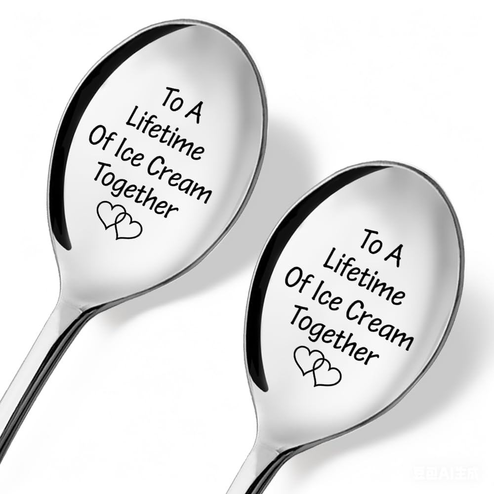 To A Lifetime of Ice Cream Together - 2 Pcs Spoon Set, Man and Wife Couples Ice Cream Scoops, Birthday Anniversary Valentine's Day Spoons Gifts for His Her Husband Wife Couple