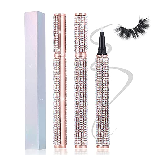Upgraded Self-adhesive Eyeliner, 2 in 1 Eye Liner Pen, Diamond Bling Glitter Liquid Eyeliner, No Glue Non Magnetic, Eye Liner for Eye Makeup and Wear Normal False Eyelashes Style B-Clear