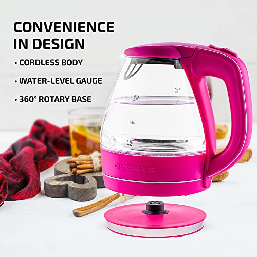 OVENTE-Glass-Electric-Kettle-Hot-Water-Boiler-15-Liter-Borosilicate-Glass-Fast-Boiling-Countertop-Heater-BPA-Free-Auto-Shut-Off-Instant-Water-Heater-Kettle-for-Coffee-Tea-Maker-Pink-KG83F OVENTE Glass Electric Kettle Hot Water Boiler 15 Liter Borosilicate Glass Fast Boiling Countertop Heater BPA Free Auto Shut Off Instant Water Heater Kettle for Coffee Tea Maker Pink KG83F