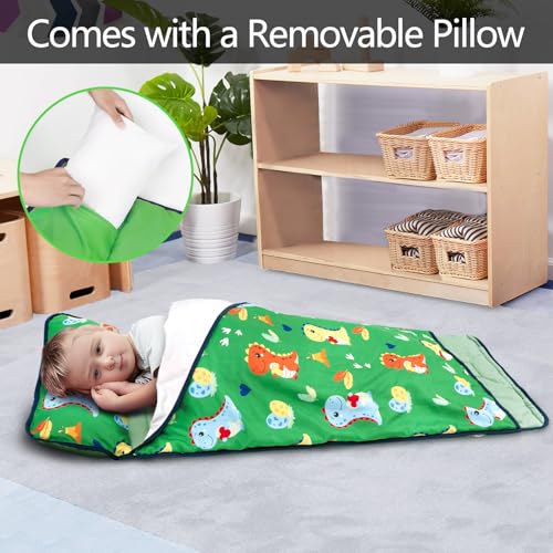 Image of Primlect Toddler Nap Mat, Portable Rolled Sleeping Mat | 51 inchx31 All-in-One Sleeping Bag with Removable Pillow and Soft Blanket, Machine Washable, for Daycare Travel, for Boys Girls