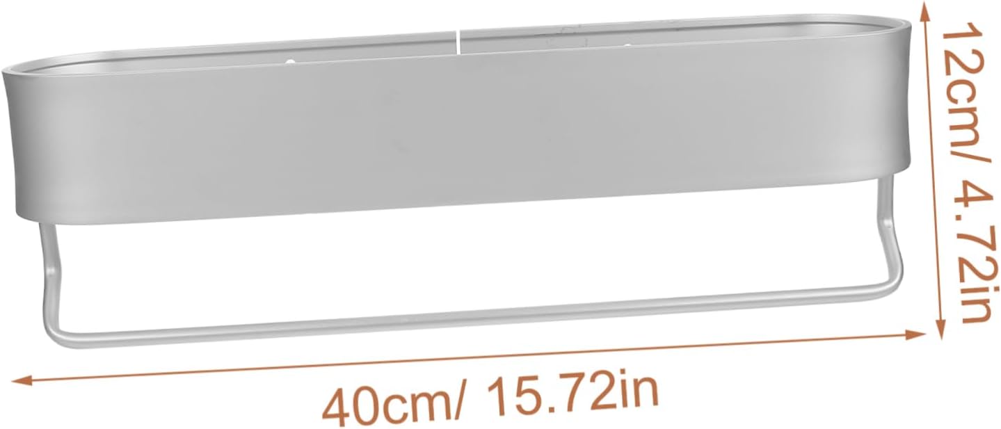 Wall Mounted Aluminum Storage Holder with Towel Stick Punch Tooth Cup and Bottle Brush Carrier Shelf for Bathroom and Kitchen Silver Finish