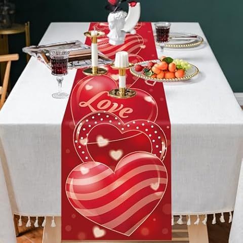 Vspek Valentine's Day Heart Table Runner Cover