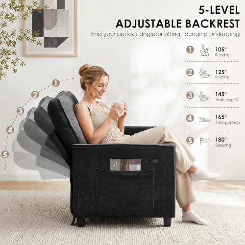 Image of Dreamzie 55'' 3 in 1 Convertible Sofa Bed with USB Charging Ports, Pull Out Couch with Adjustable Backrest and Side Pockets, Sleeper Sofa for Living Room, Apartment, RV, Easy Assembly - Ash Black