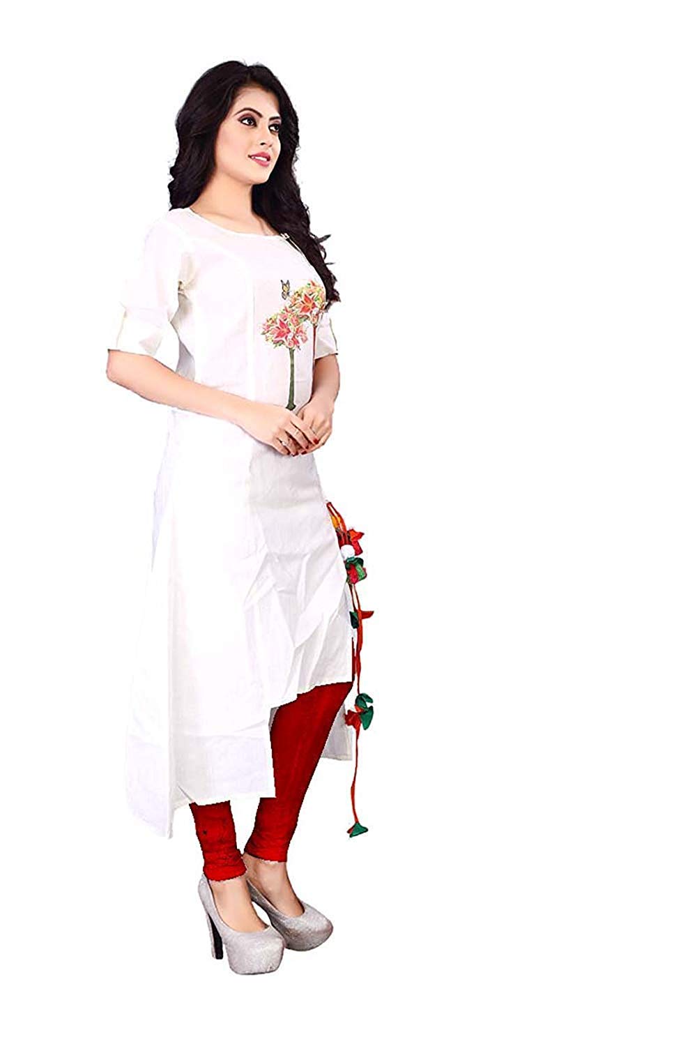 Leriya Fashion Women's Cotton Anarkali Kurta (X-Large, White)