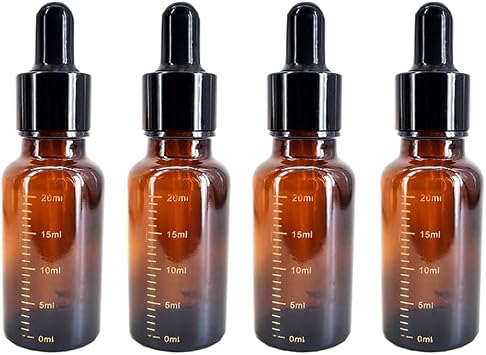 4 Pcs Empty Amber Glass Bottles Graduated Dropper Bottles Essential Oil Bottles Cosmetic Vials Containers with Graduated Dropper 20ml