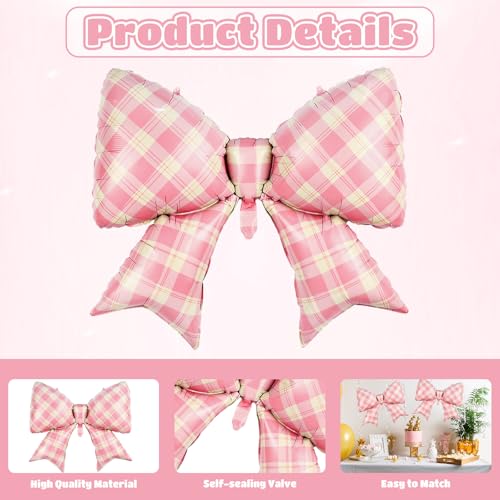 Image of 5pcs Pink Bow Balloons, Pink Bows Balloon, 38 Inch Mesh Giant Large Bow Foil Balloon For Christmas Birthday Baby Shower Girls Women Party Wedding Bridal Shower Bachelorette Engagement Valentine Decor