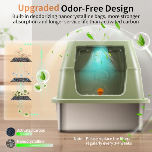 Image of Stainless Steel Cat Litter Box with Lid, Flip-Top XL Large, Green
