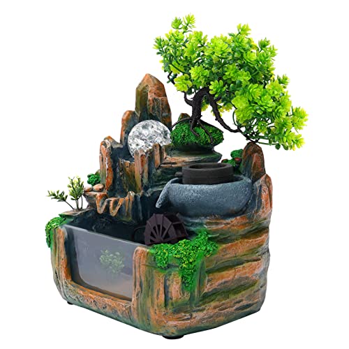 Fontana da interni con illuminazione a LED, fontana da giardino, fontana decorativa da tavolo, cascata Zen, meditazione, giardino roccioso, nebbia colorata, umidificatore per casa, ufficio