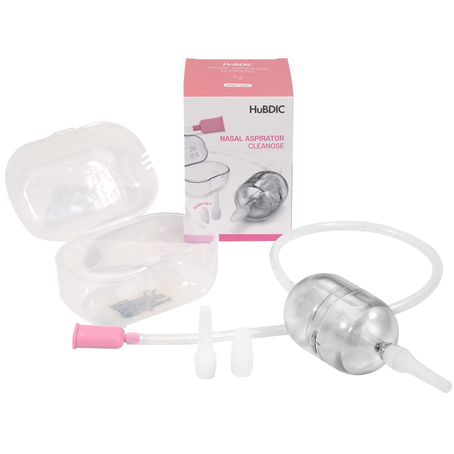 HubiBaby Baby Nasensauger Keine Notwendigkeit Hygiene Filter, Wiederverwendbarer Nasenreiniger mit Aufbewahrungsbox und 2 weichen Silikonspitzen, Einfach zu bedienen und zu reinigen (Rosa)