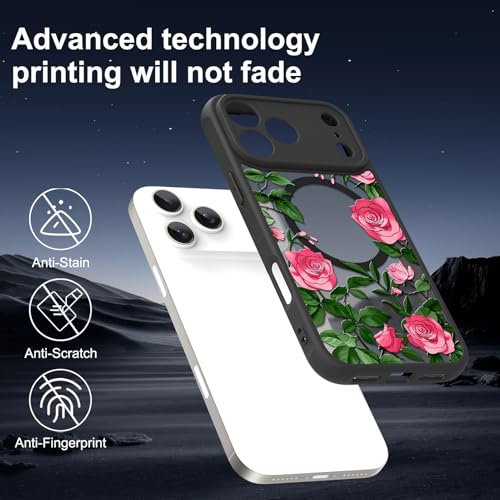 Coque iPhone 17 Pro fleur rose avec protection arrière rigide transparente