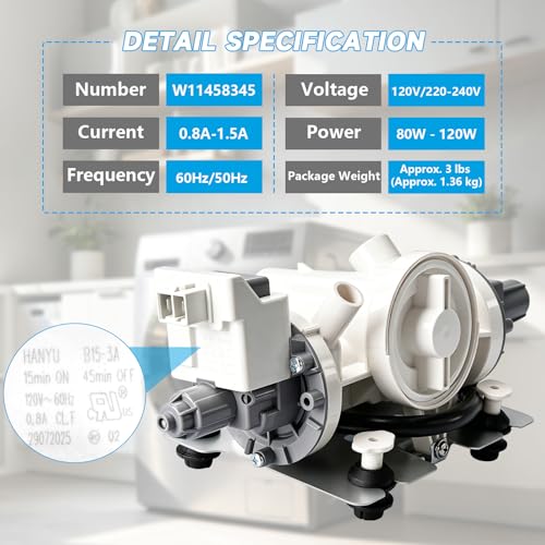 W11458345 Washer Drain Pump Assembly for Whirl-Pool, Amana Washing Machine by LIVCOZY - Used condition - Image 4