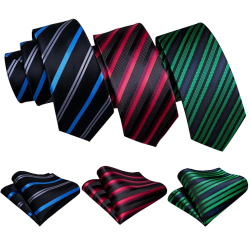 Image of Barry.Wang 6 PCS Men Ties Set Silk Business Fashion Woven Necktie Handkerchief Cufflinks Paisley Stripe Wedding Party