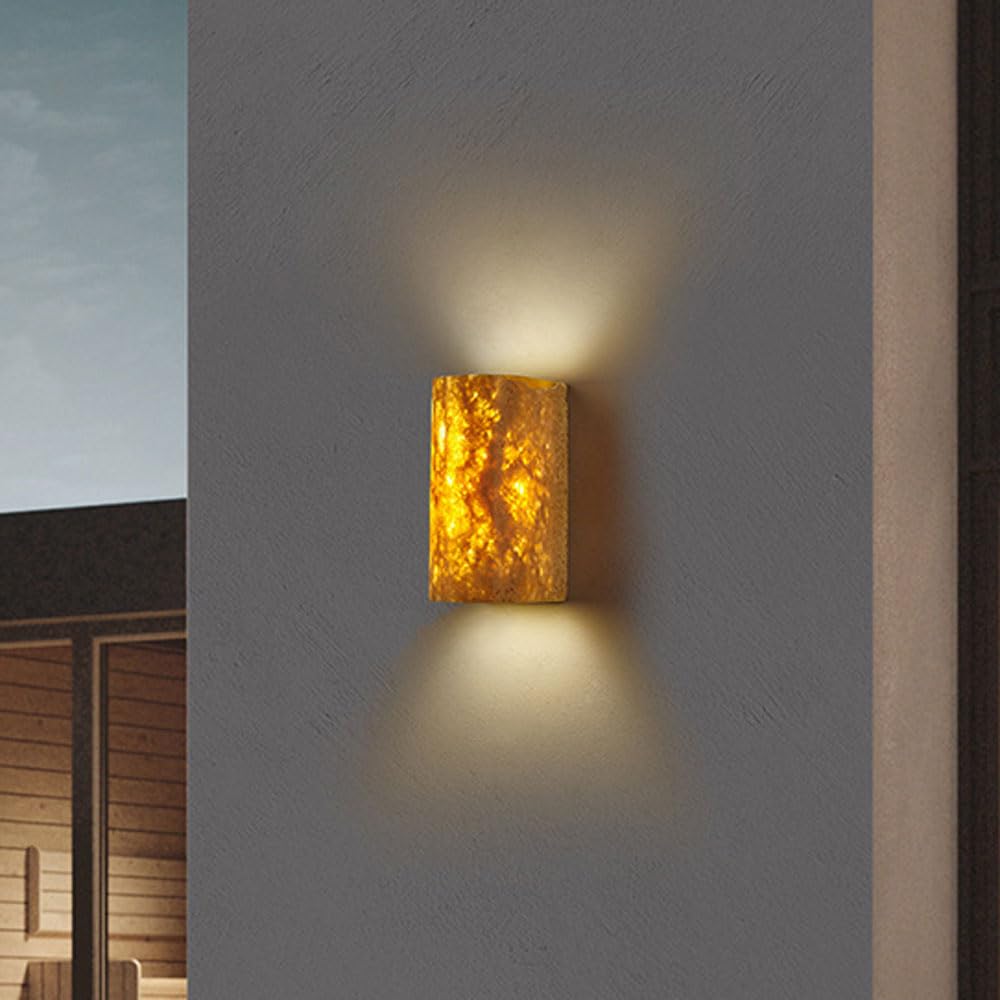 ITOSUI Natural Yellow Travertine LED Outdoor Wall Light - IP65 Waterproof Minimalist Wabi-sabi Sconce for Home and Garage(8 * 16.5cm)