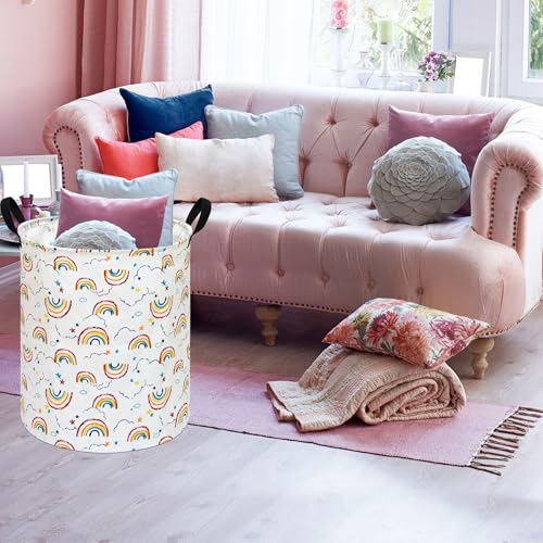 Image of Round Laundry Hamper Storage Basket Fabric Material Storage Hamper Organization Basket, Storage Bin, Gift Box with Handles for Room