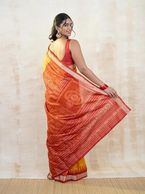 Image of Handmade Pure Bomkai Silk Saree Khandua Natural Silk Ikkat Saree For Women /Ethnic Wear /Traditonal Saree /Handloom Saree With Regular Fit Blouse Piece
