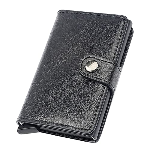 YWHBK Credit Card Holder, Mens Card Holder, Leather Wallets for Men Slim Front Pocket Anti-Theft RFID Auto Pop up Metal Card Case Wallet Small Money Clip (black)