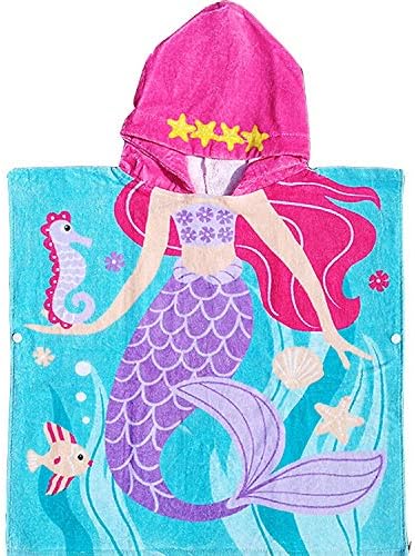 Ponchos con capucha para niños, bata de baño 100% algodón súper suave para niños, bata cambiadora para playa, toalla de natación (L, sirena)