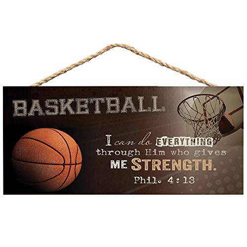 Image of P. Graham Dunn Basketball I Can Do Everything Through Him Wooden Sign with Jute Rope Hanger
