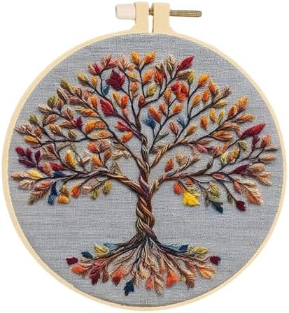 Huacan [1pc Tree of Life Embroidery Kit Colorful Tree of Life Embroidery Kit, DIY Hand Embroidery Set for Beginners with Pattern, Includes Fabric, Hoop, Needles, Instructions