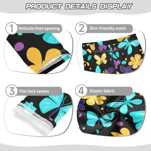 Blue Yellow Butterflies Flower Girls Leggings Ultra Soft Compression Yoga Gym Pants for Kids 4-10T3