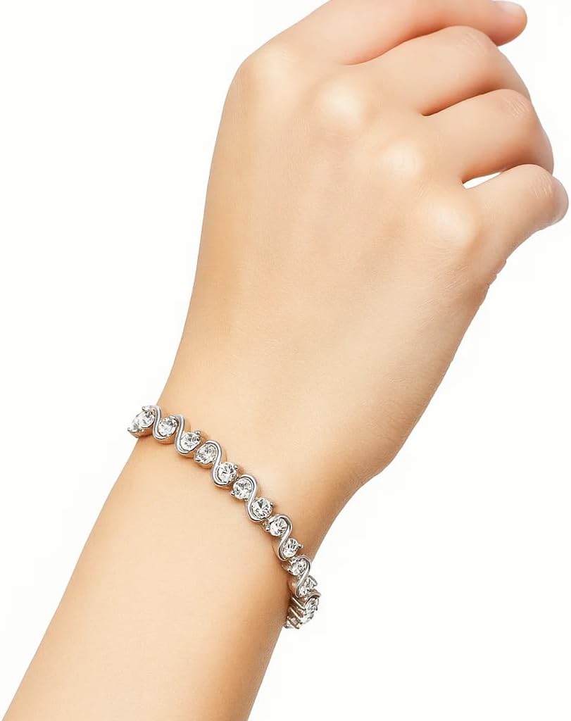 FAIRY COUPLE Elegant S-Wave Tennis Bracelet for Petite Women, 6.7 Inch 18K White Gold Plated with 3mm CZ, Slim Fit Anniversary Jewelry Gift B93 - Image 5