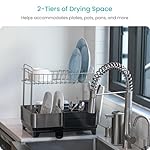 Home Zone Living Large 2-Tier Stainless Steel Dish Drying Rack with Drain Pipe and Utensil Holders - Image 2