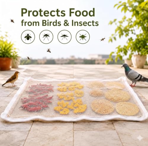 Image of 90x120 CM Large Cotton Drying Cloth with Net & Zip | Papad Drying Cloth with Net | Reusable Food Drying Net for Papad, Vadagam, Spices, Grains & Millets | Pack of 1