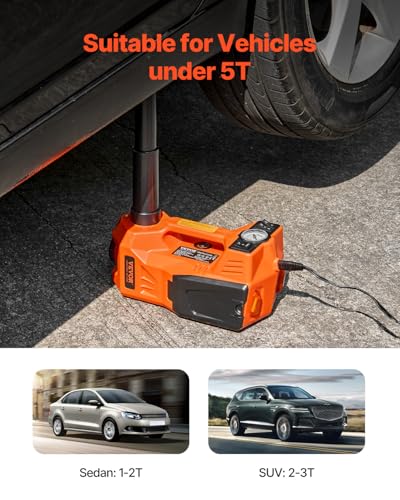 Image of VEVOR Electric Car Jack, 5 Tons /11000 lbs Electric Jack with Built-in Inflator, 12V Adjustable Tire Change Replacement with Secure Hammer & LED Light, Portable Jack kit for Sedan, SUV, Truck