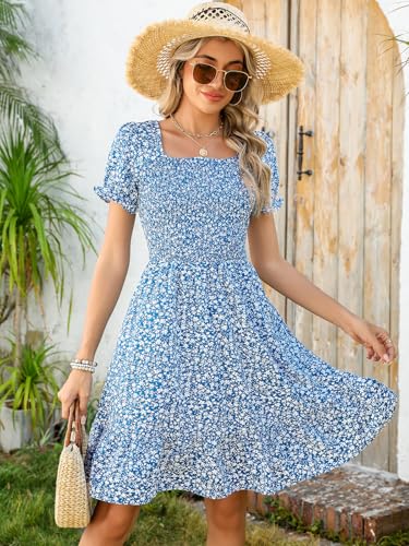 Lyrur Women's Short Sleeve Summer Dresses 2025 Spring Casual Square Neck Easter Dress A-Line Tiered Sundress with Pockets4