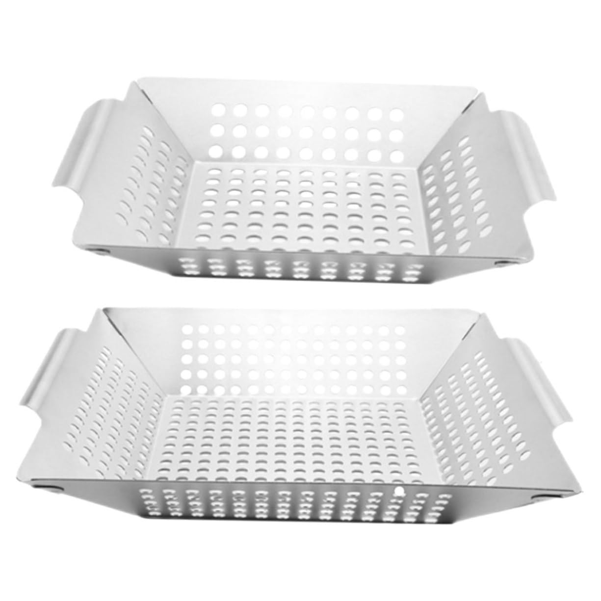 SUPVOX Panier à Grillades en Acier Inoxydable 430, Lot de 2 Paniers de Légumes pour Barbecue, Robuste et Facile à Utiliser, pour Familles et Restaurants