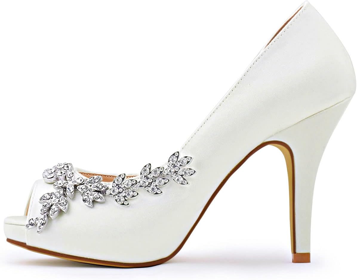 Zapatos de boda ELEGANTPARK para novia, zapatos de novia con plataforma y tacón  alto, tacones de boda con diamantes de imitación para mujer, zapatos de  satén para fiesta de graduación, image size:1196x939