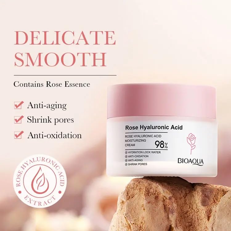 Pure 98% Organic Rose Face Cream with Hyaluronic Acid 50g - Image 5