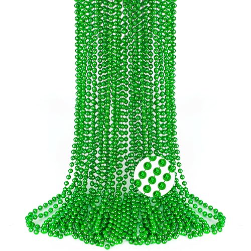 Bechumes 12PCS Green Beads Necklace Graduation Beads Necklace Mardi Gras Beads Necklace Accessories Bulk Parade Throw Accessories for Wedding Birthday Mardi Gras St. Patricks Christmas Decorations
