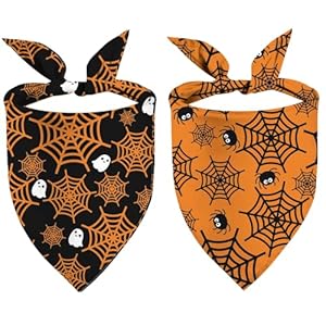 Halloween Dog Bandanas Puppy Scarf - Ghosts Spider Web Dog Outfits - 2 Pcs Adjustable Holiday Party Birthday Triangle Reversible Dog Costume for Small Medium Large Dogs Halloween Dog Bandanas Puppy Scarf Ghosts Spider Web Dog Outfits 2 Pcs Adjustable Holiday Party Birthday Triangle Reversible Dog Costume for Small Medium Large Dogs