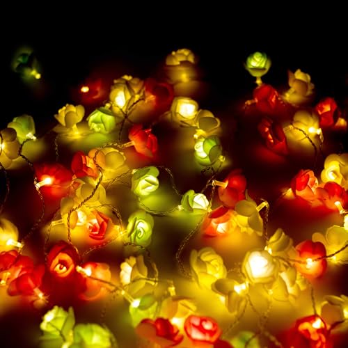 Image of Desidiya Rose Flower LED Curtain String Diwali Lights for Decoration For Home, Bedroom | Fairy Lights for Diwali, Christmas, Birthday, Wedding & Party | Home Decor Plastic Flower Design Curtain Light