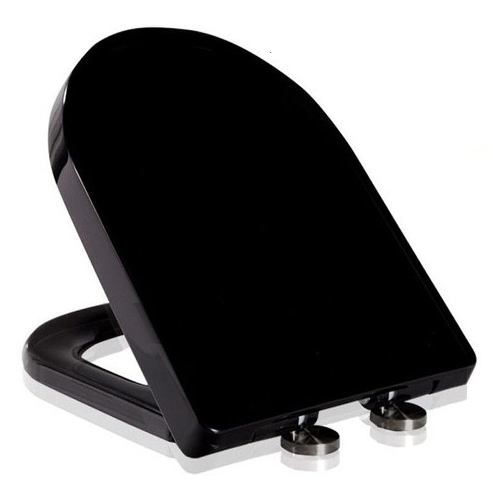 Giural Black ,D Shaped Toilet Seat, Pp Elongated Toilet Seat With Quick Release Hinge, Slow Close Toilet Seat With 360° Adjustable Hinge, Top Mount, Easy To Install & Clean, 36X46cm