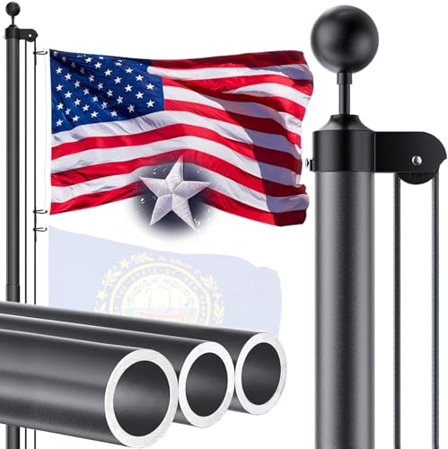 25 FT 12 Gauge Heavy Duty Flag Pole - Extra Thick Aluminum Flagpole kit with 5x3 Nylon Embroidered Flag,for Outside Yard,Outdoor,Commercial or Residential-Ground - 110MPHWind Tested,Grey