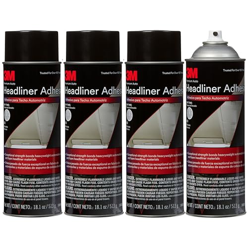 3M Headliner & Fabric Adhesive Spray (18.1 oz Aerosol 4-Pack) High Strength Automotive & Upholstery Glue for Fabric Foam Metal Plastic Heat Resistant Fast Dry Clear Finish